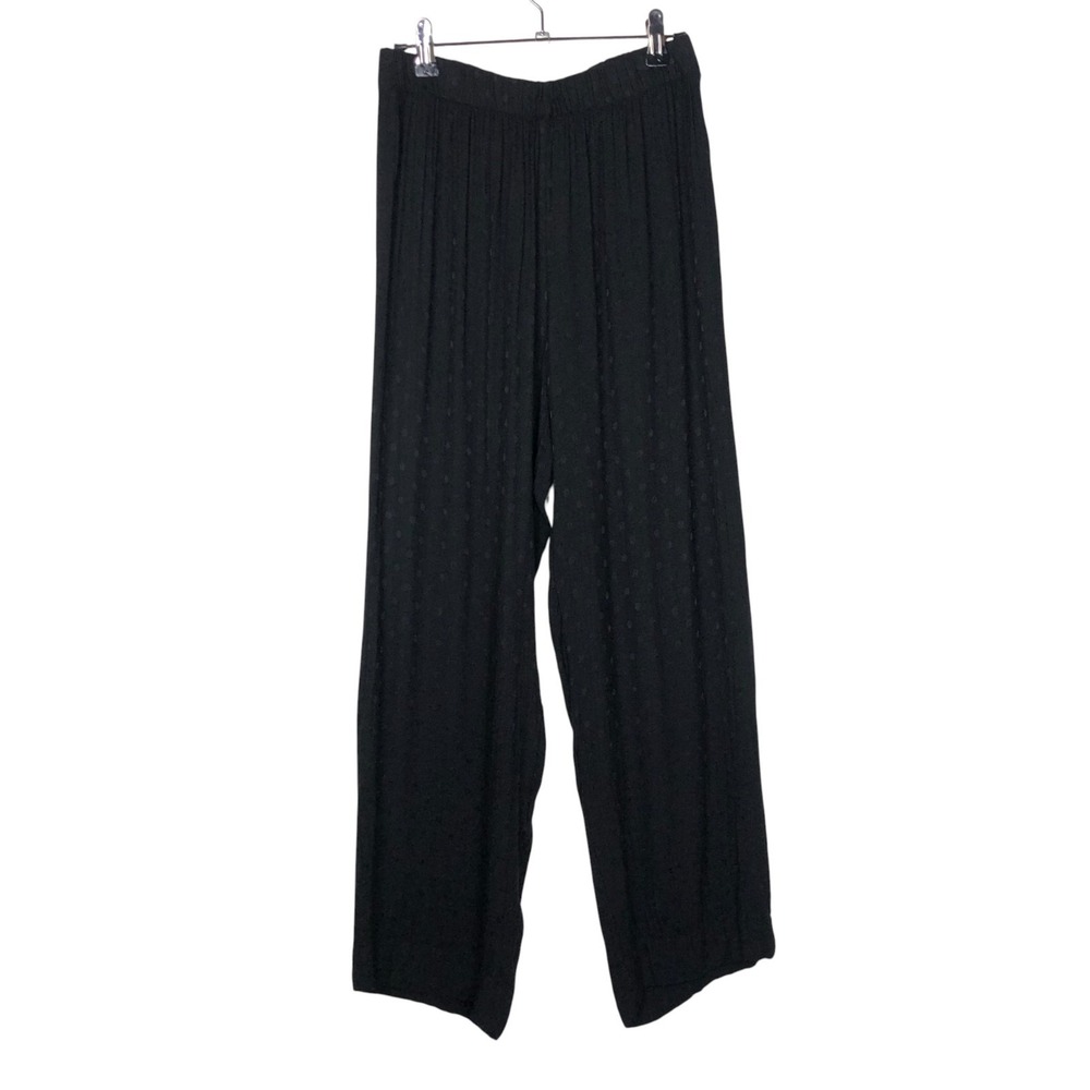Oshyo Lagenlook Polka Dot Pull On Lightweight Wide Leg Pants Size S Black Artsy